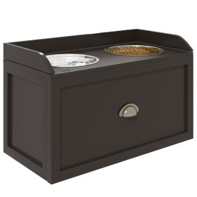 Large Elevated Dog Bowls with Storage Drawer Containing 21L Capacity Raised Dog Feeding Station with 2 Stainless Steel Bowls Brown